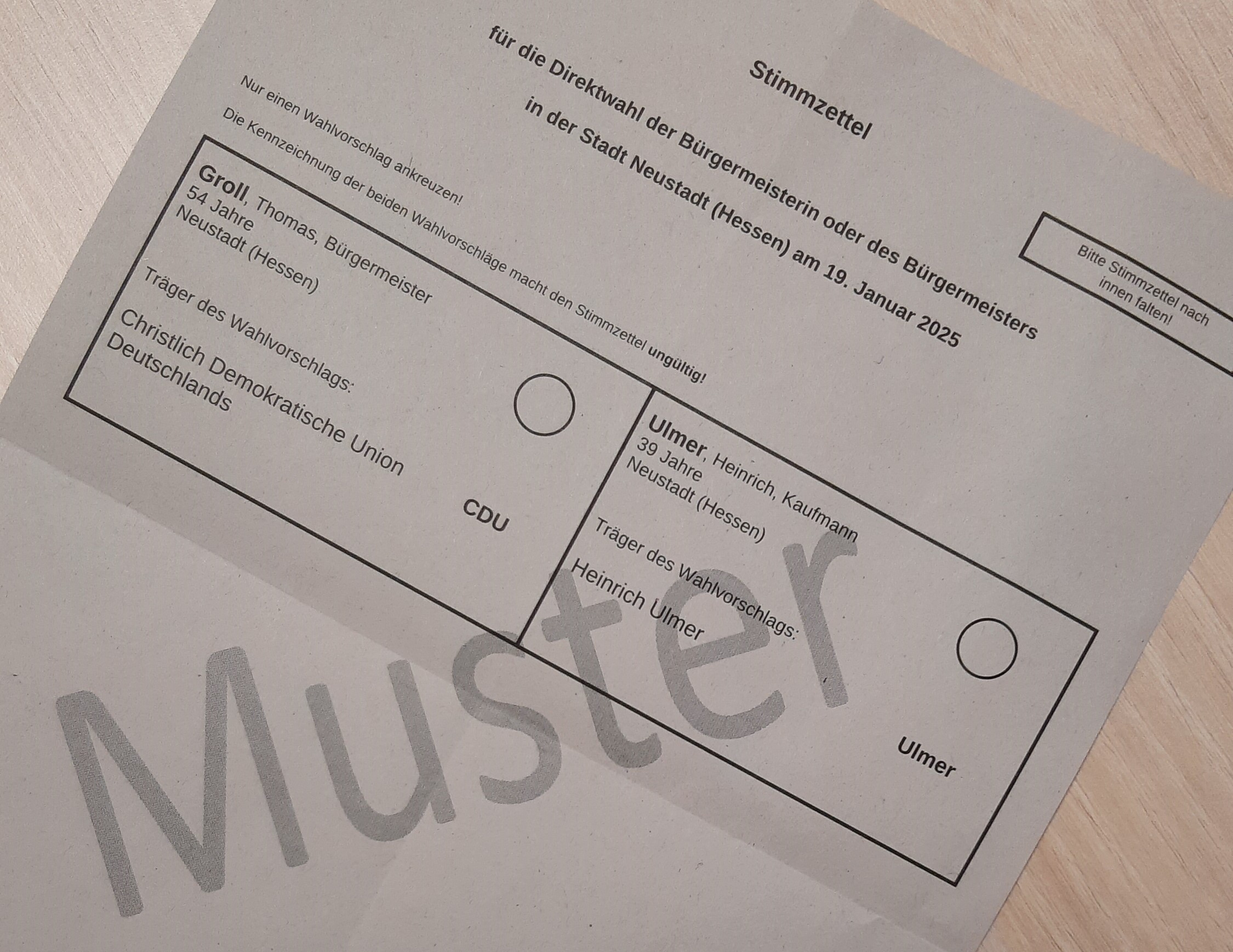 Musterstimmzettel zur Bürgermeisterwahl